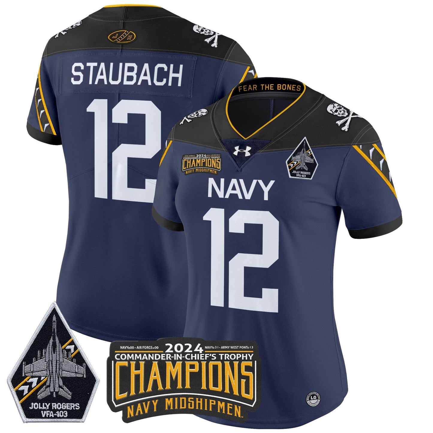 Women's Navy Midshipmen 2024 Commander-In-Chief's Trophy Champions Patch Vapor Limited Jersey - All Stitched