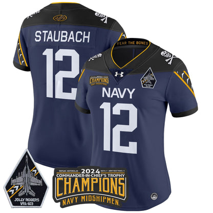 Women's Navy Midshipmen 2024 Commander-In-Chief's Trophy Champions Patch Vapor Limited Jersey - All Stitched
