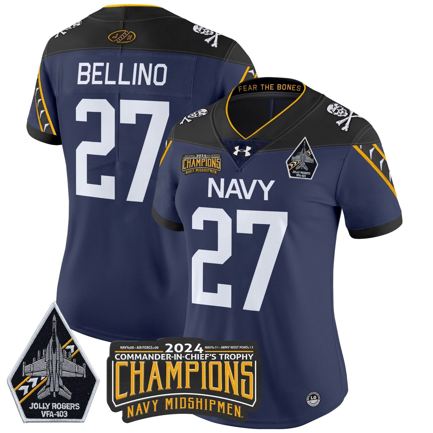 Women's Navy Midshipmen 2024 Commander-In-Chief's Trophy Champions Patch Vapor Limited Jersey - All Stitched