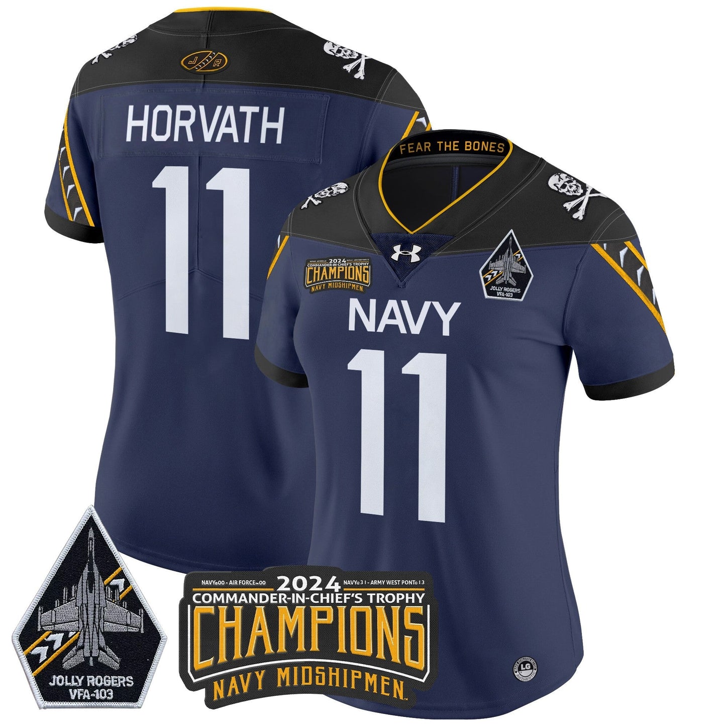 Women's Navy Midshipmen 2024 Commander-In-Chief's Trophy Champions Patch Vapor Limited Jersey - All Stitched