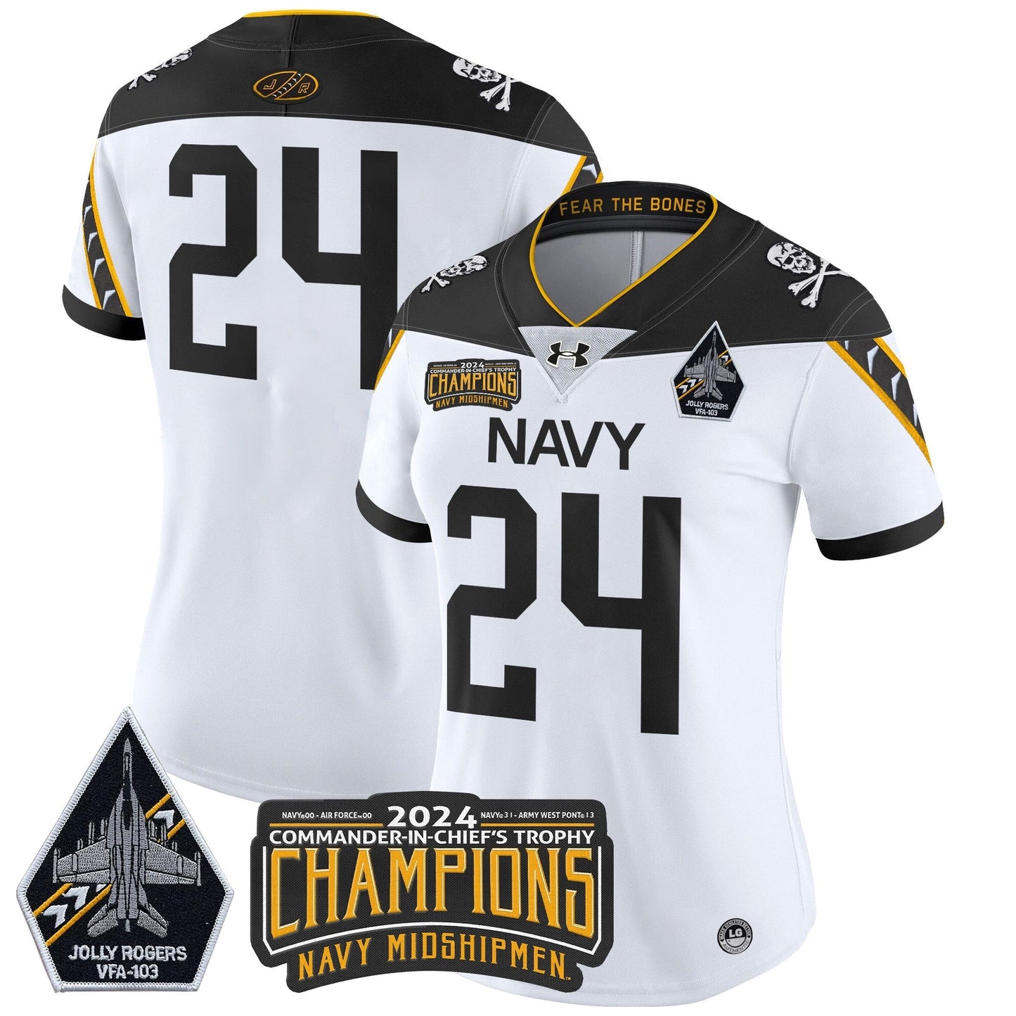 Women's Navy Midshipmen 2024 Commander-In-Chief's Trophy Champions Patch Vapor Limited Jersey - All Stitched