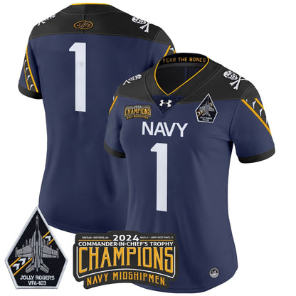 Women's Navy Midshipmen 2024 Commander-In-Chief's Trophy Champions Patch Vapor Limited Jersey - All Stitched
