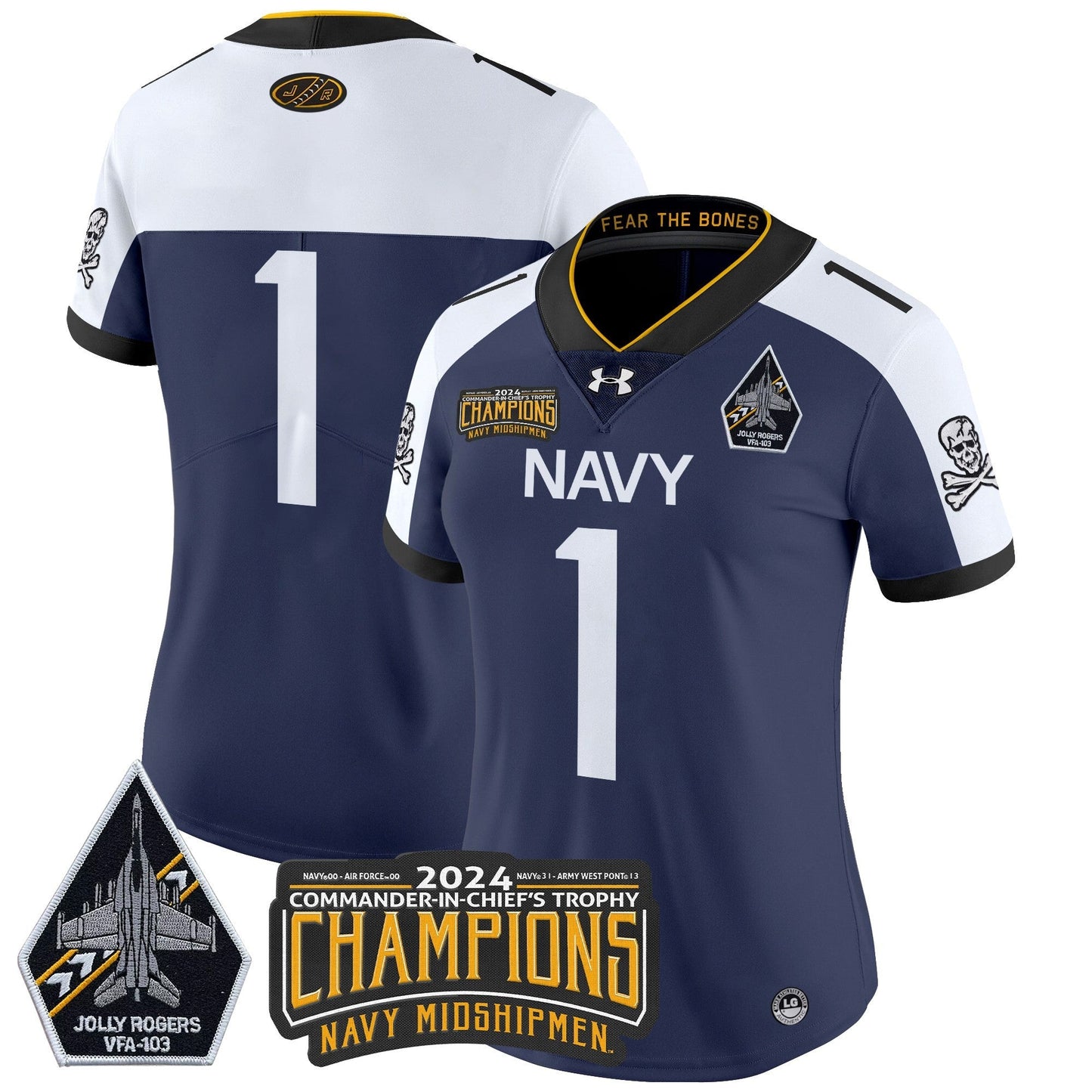 Women's Navy Midshipmen 2024 Commander-In-Chief's Trophy Champions Patch Vapor Limited Jersey - All Stitched