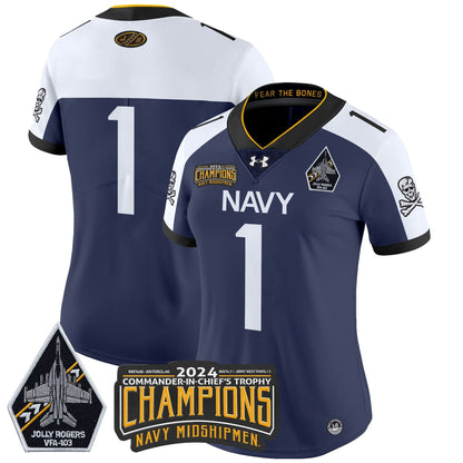 Women's Navy Midshipmen 2024 Commander-In-Chief's Trophy Champions Patch Vapor Limited Jersey - All Stitched