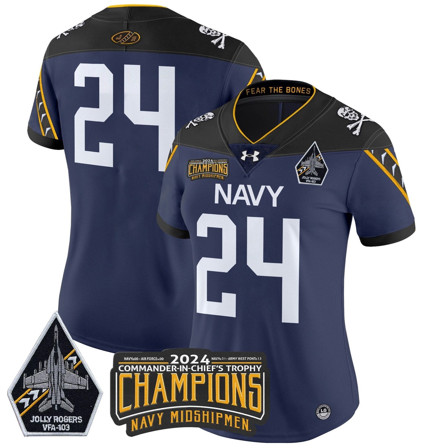 Women's Navy Midshipmen 2024 Commander-In-Chief's Trophy Champions Patch Vapor Limited Jersey - All Stitched