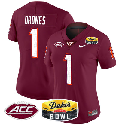 Women's Virginia Tech Hokies 2025 Duke's Mayo Bowl Patch Vapor Limited Jersey - All Stitched
