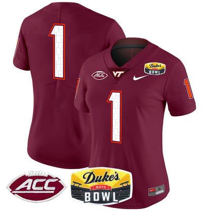 Women's Virginia Tech Hokies 2025 Duke's Mayo Bowl Patch Vapor Limited Jersey - All Stitched
