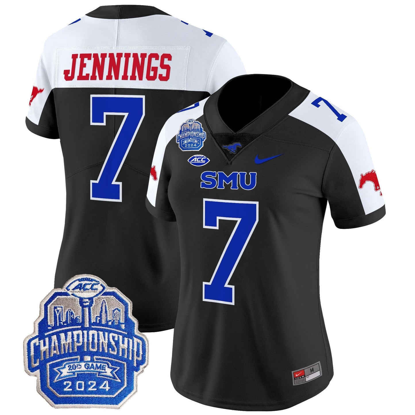 Women's SMU Mustangs 2024 ACC Championship Patch Vapor Limited Jersey - All Stitched