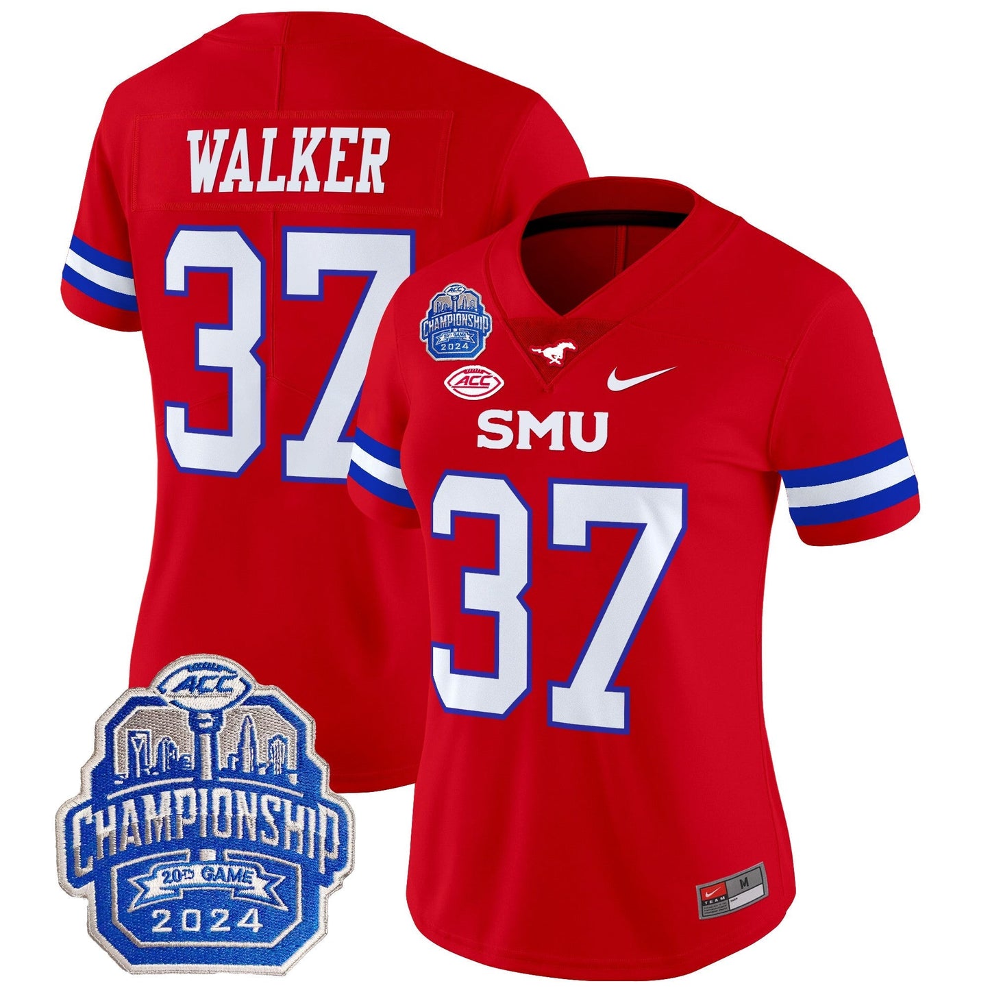 Women's SMU Mustangs 2024 ACC Championship Patch Vapor Limited Jersey - All Stitched