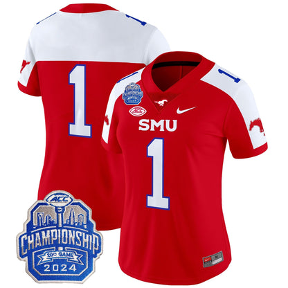Women's SMU Mustangs 2024 ACC Championship Patch Vapor Limited Jersey - All Stitched