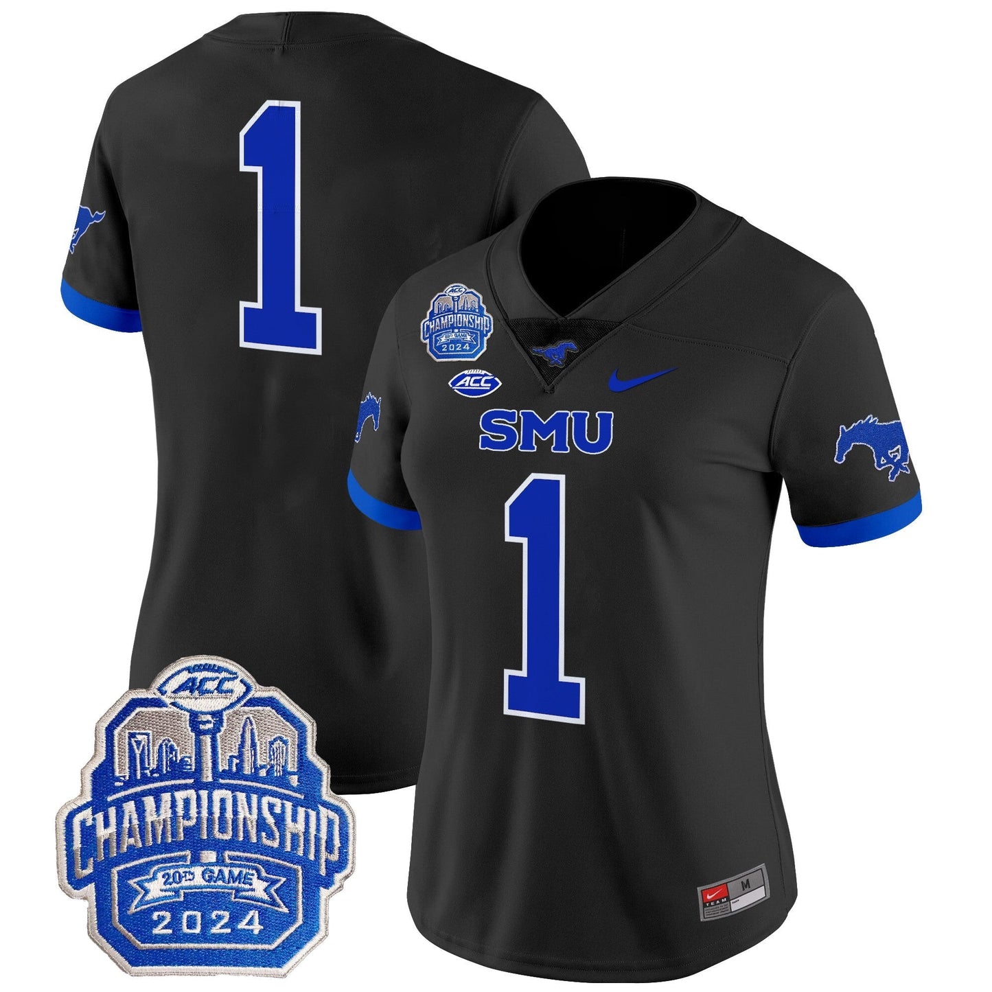 Women's SMU Mustangs 2024 ACC Championship Patch Vapor Limited Jersey - All Stitched