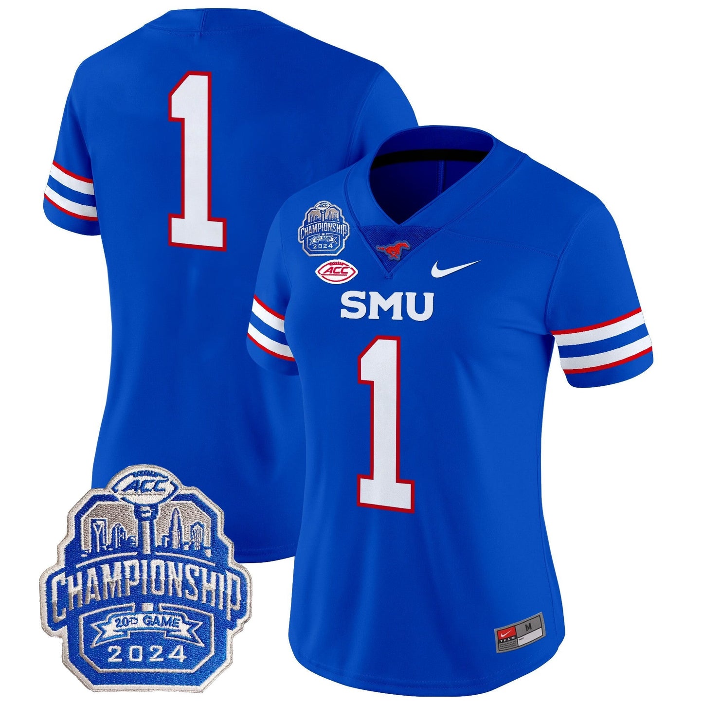 Women's SMU Mustangs 2024 ACC Championship Patch Vapor Limited Jersey - All Stitched
