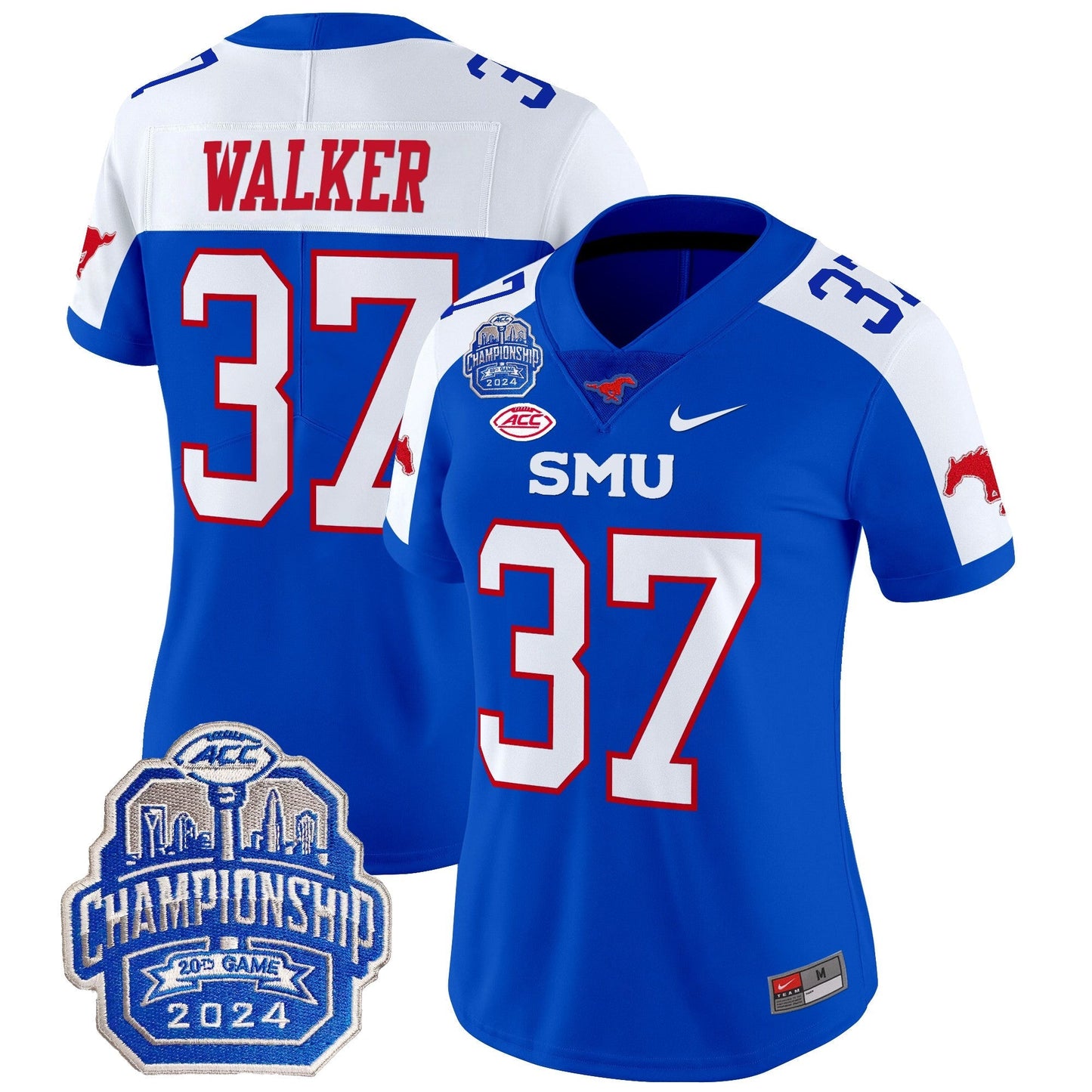 Women's SMU Mustangs 2024 ACC Championship Patch Vapor Limited Jersey - All Stitched