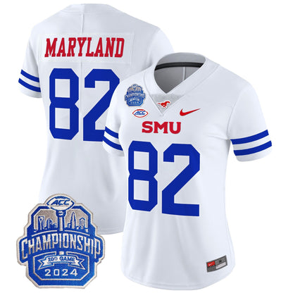 Women's SMU Mustangs 2024 ACC Championship Patch Vapor Limited Jersey - All Stitched