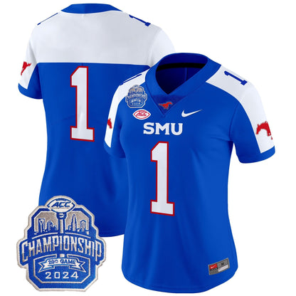 Women's SMU Mustangs 2024 ACC Championship Patch Vapor Limited Jersey - All Stitched