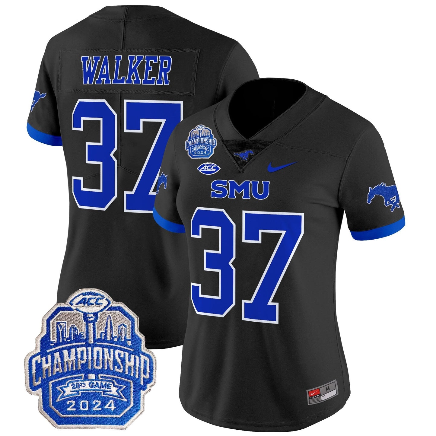 Women's SMU Mustangs 2024 ACC Championship Patch Vapor Limited Jersey - All Stitched