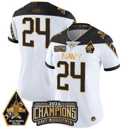Women's Navy Midshipmen 2024 Commander-In-Chief's Trophy Champions Patch Gold Vapor Limited Jersey - All Stitched