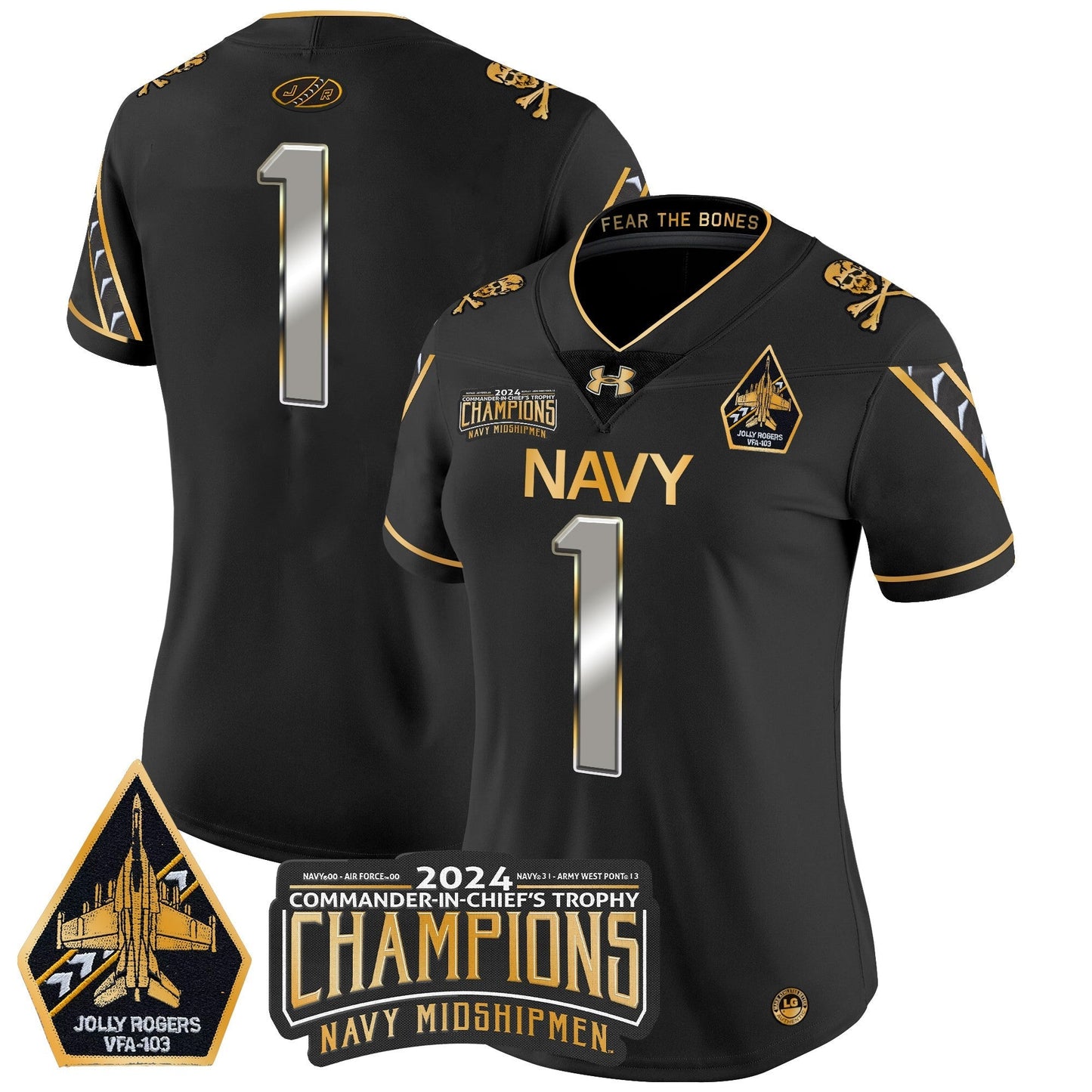 Women's Navy Midshipmen 2024 Commander-In-Chief's Trophy Champions Patch Gold Vapor Limited Jersey - All Stitched