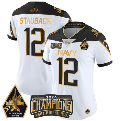Women's Navy Midshipmen 2024 Commander-In-Chief's Trophy Champions Patch Gold Vapor Limited Jersey - All Stitched