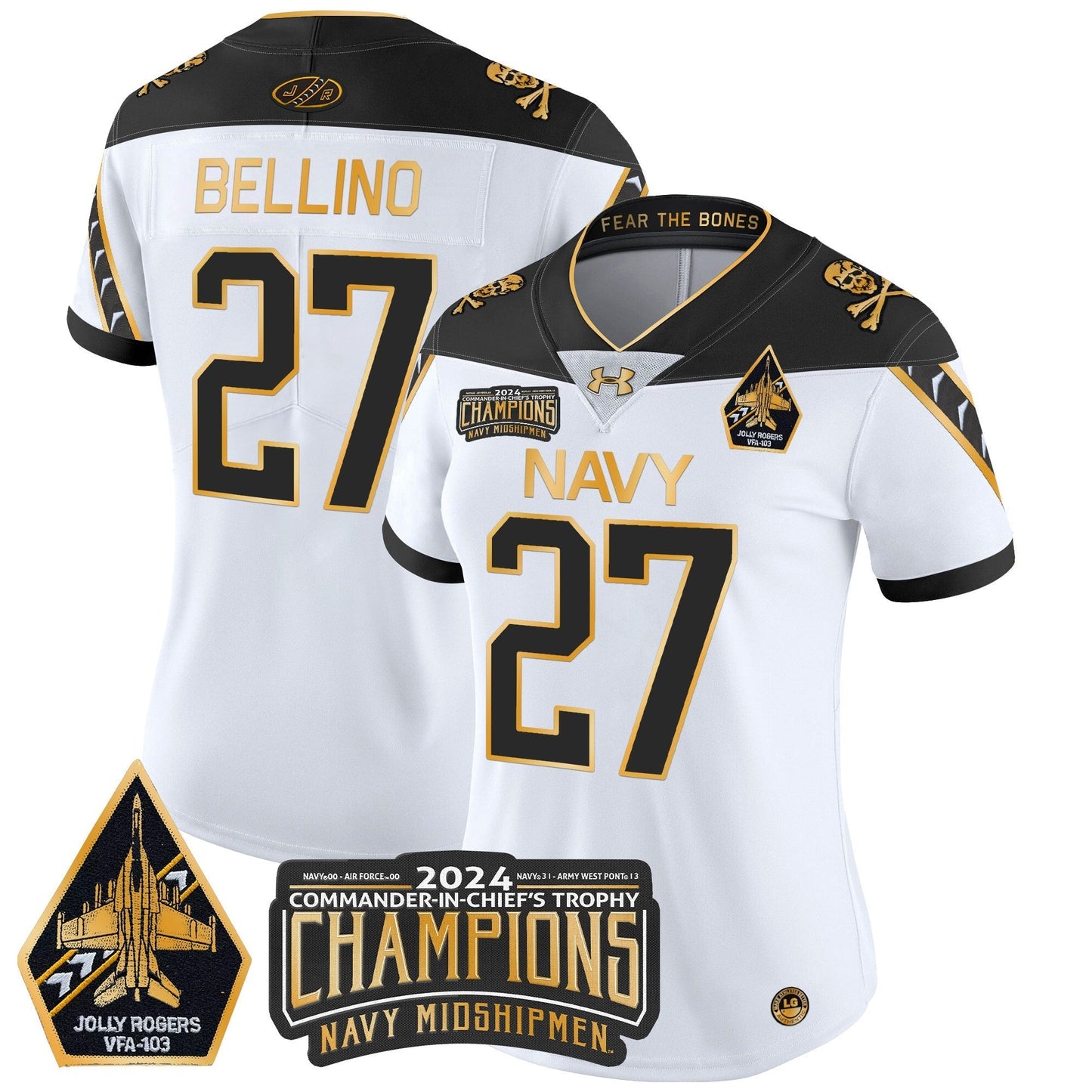 Women's Navy Midshipmen 2024 Commander-In-Chief's Trophy Champions Patch Gold Vapor Limited Jersey - All Stitched