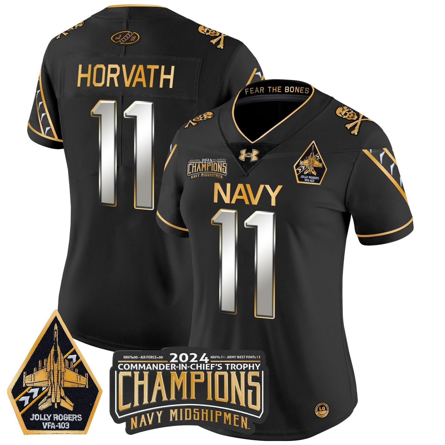 Women's Navy Midshipmen 2024 Commander-In-Chief's Trophy Champions Patch Gold Vapor Limited Jersey - All Stitched
