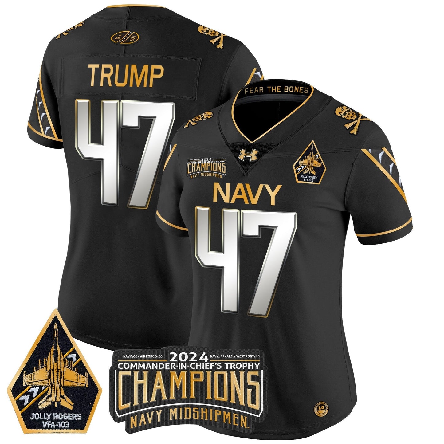 Women's Navy Midshipmen 2024 Commander-In-Chief's Trophy Champions Patch Gold Vapor Limited Jersey - All Stitched
