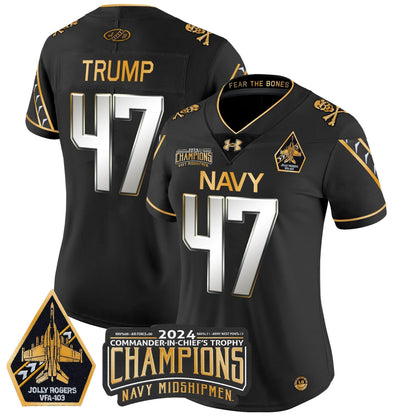 Women's Navy Midshipmen 2024 Commander-In-Chief's Trophy Champions Patch Gold Vapor Limited Jersey - All Stitched