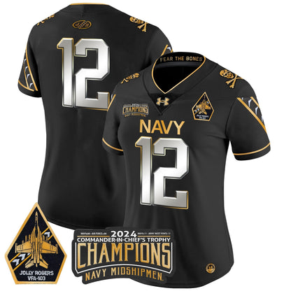 Women's Navy Midshipmen 2024 Commander-In-Chief's Trophy Champions Patch Gold Vapor Limited Jersey - All Stitched