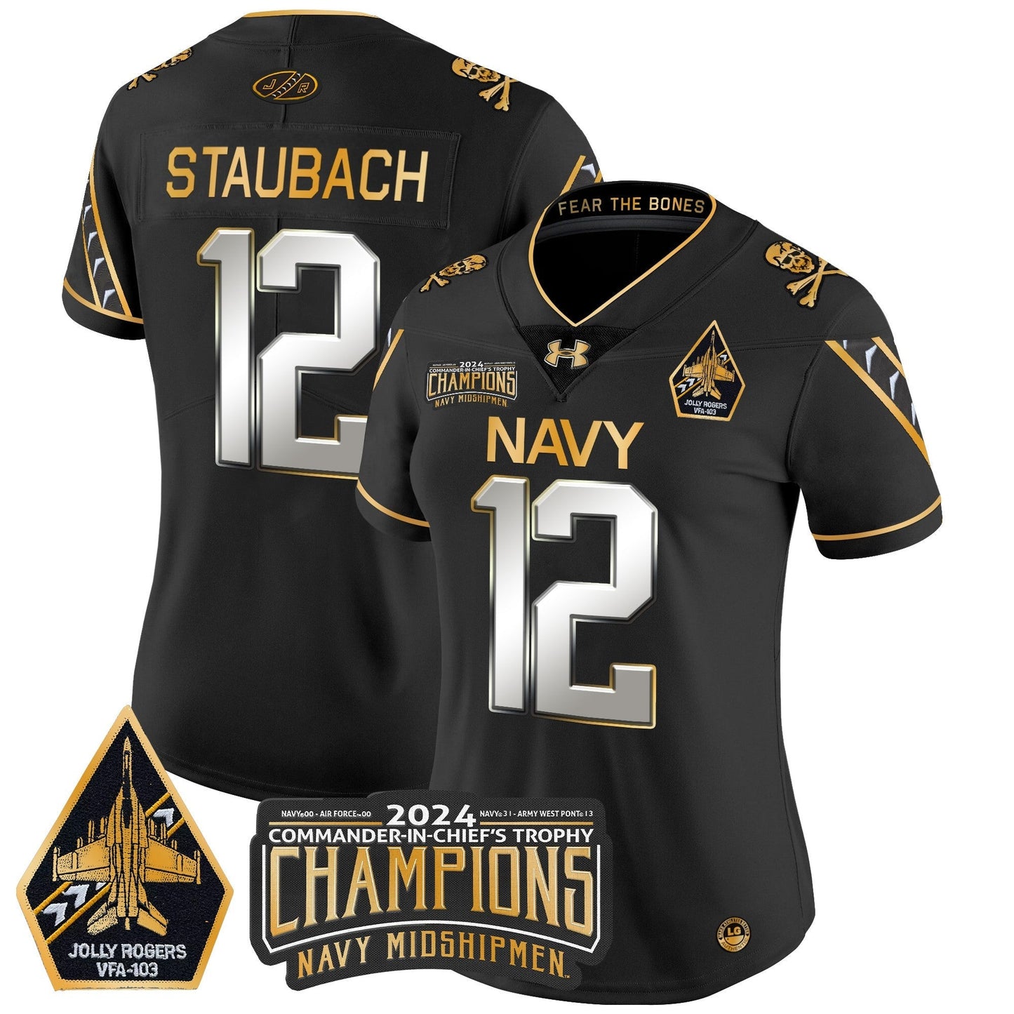 Women's Navy Midshipmen 2024 Commander-In-Chief's Trophy Champions Patch Gold Vapor Limited Jersey - All Stitched