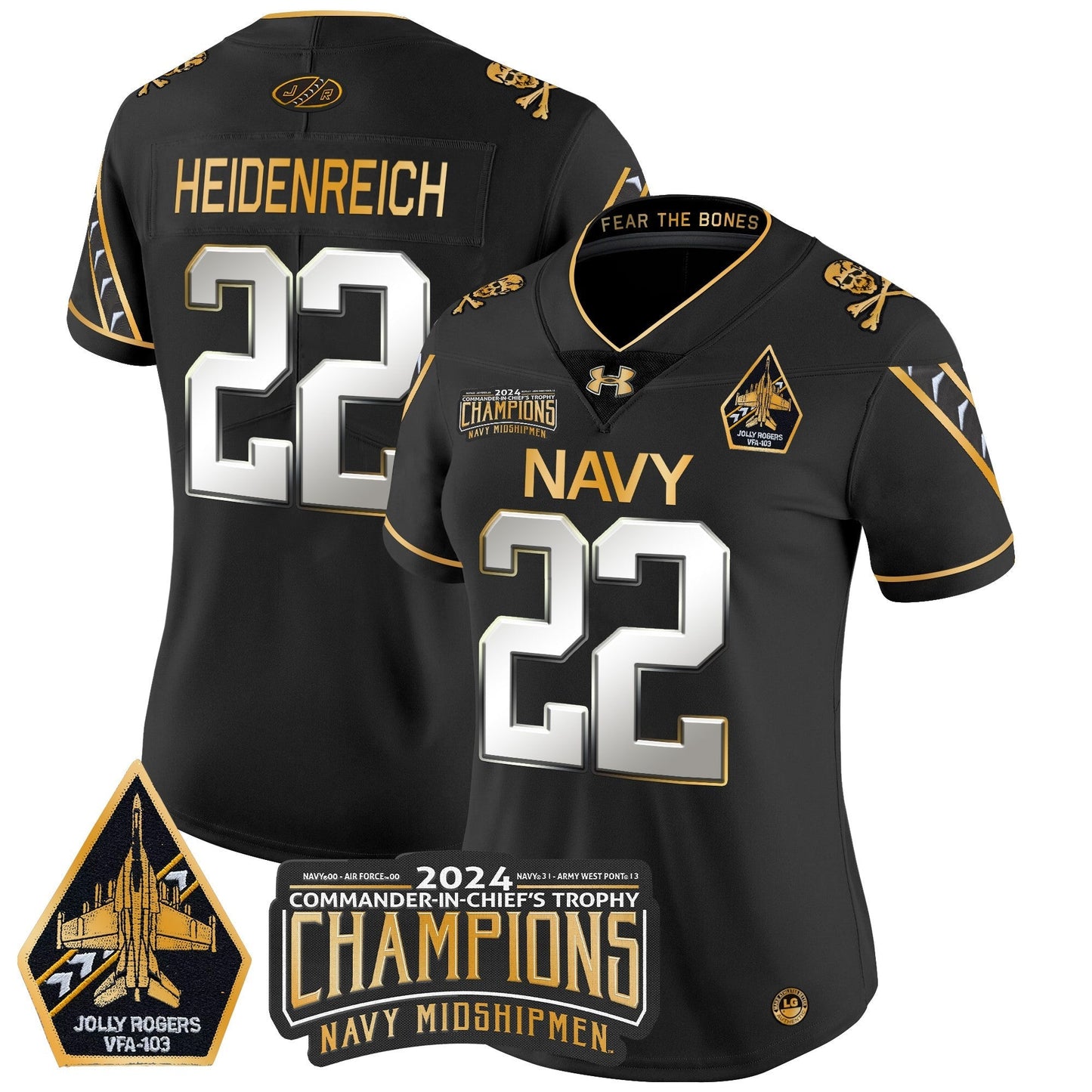 Women's Navy Midshipmen 2024 Commander-In-Chief's Trophy Champions Patch Gold Vapor Limited Jersey - All Stitched