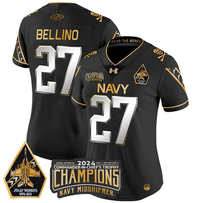 Women's Navy Midshipmen 2024 Commander-In-Chief's Trophy Champions Patch Gold Vapor Limited Jersey - All Stitched