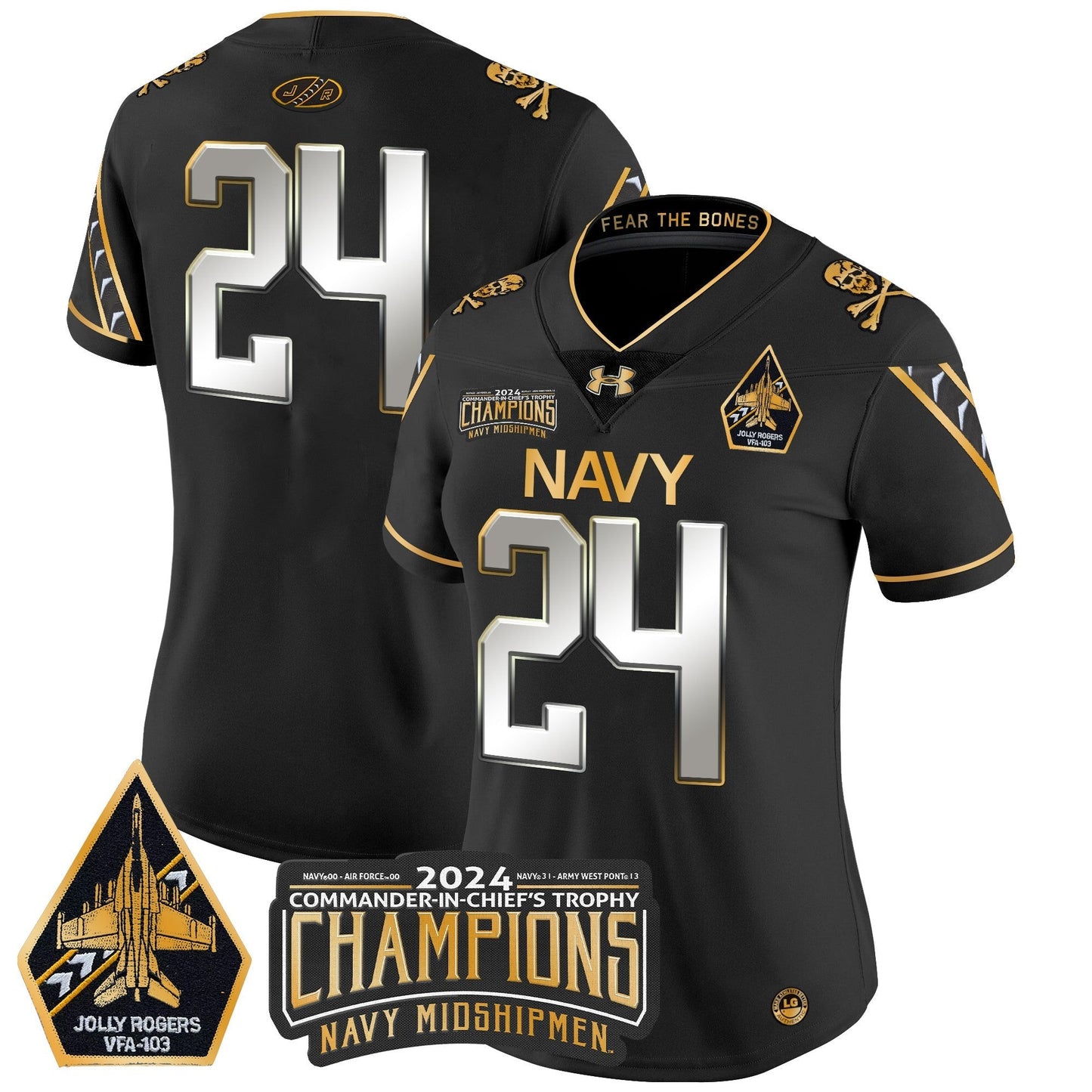Women's Navy Midshipmen 2024 Commander-In-Chief's Trophy Champions Patch Gold Vapor Limited Jersey - All Stitched