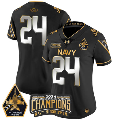 Women's Navy Midshipmen 2024 Commander-In-Chief's Trophy Champions Patch Gold Vapor Limited Jersey - All Stitched