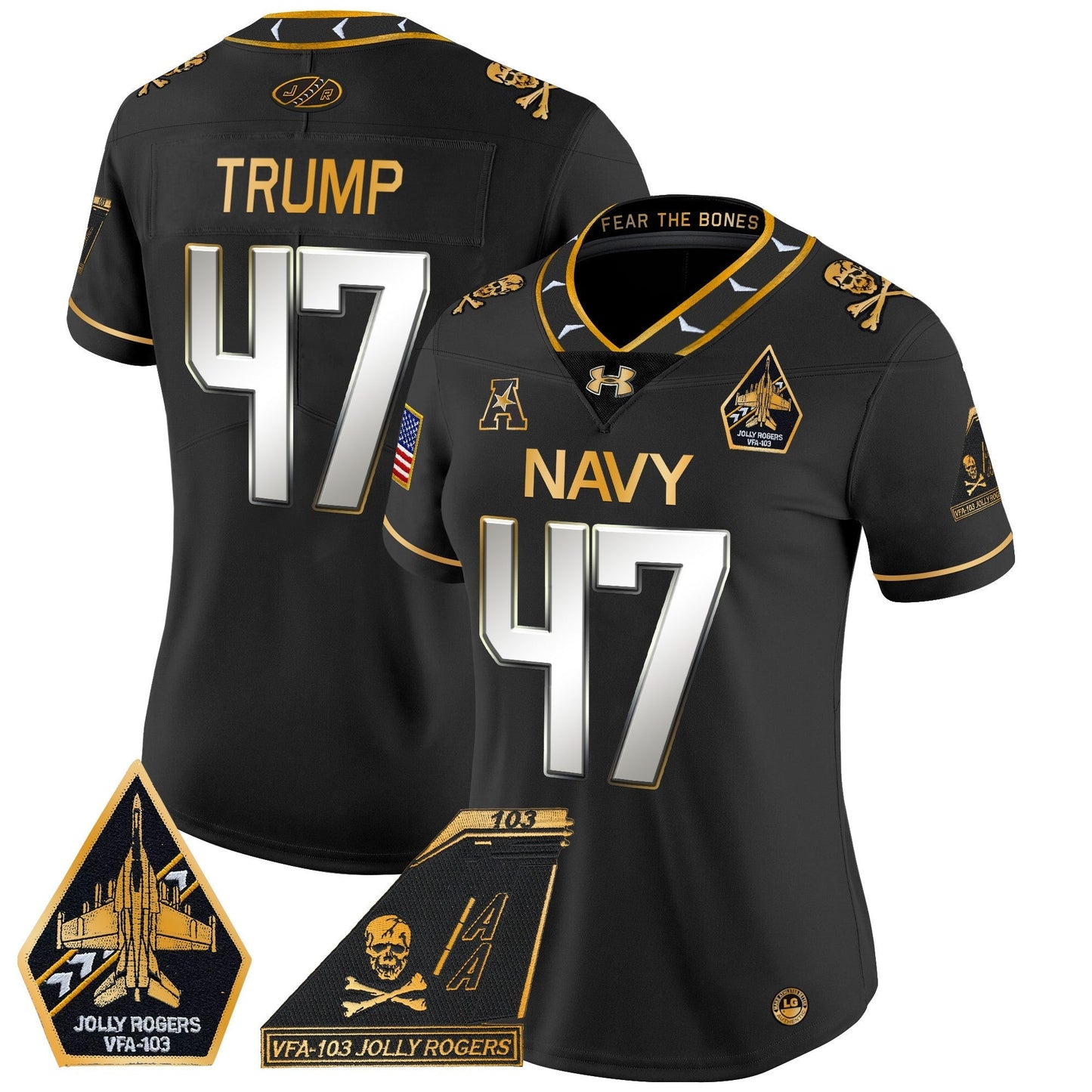 Women's Navy Midshipmen 2024 Jolly Rogers Patch Gold Vapor Limited Jersey - All Stitched
