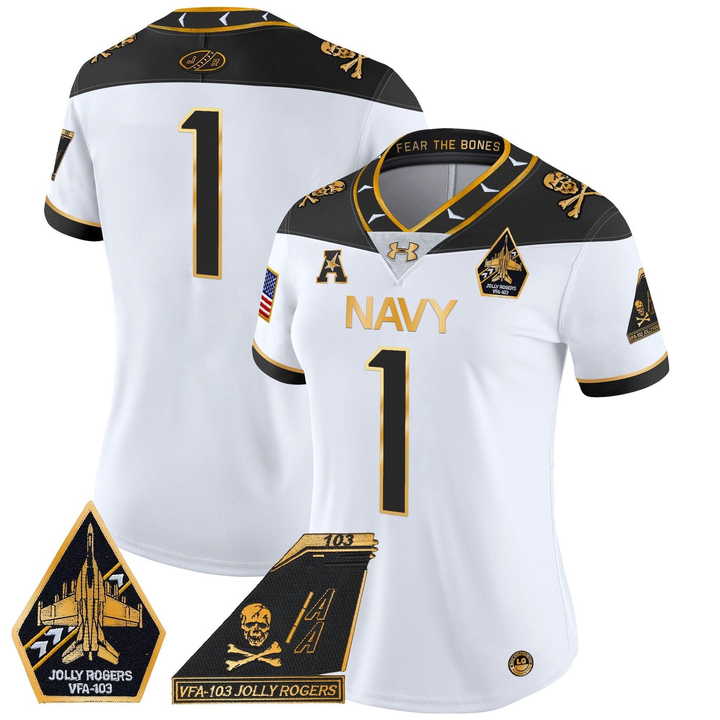 Women's Navy Midshipmen 2024 Jolly Rogers Patch Gold Vapor Limited Jersey - All Stitched