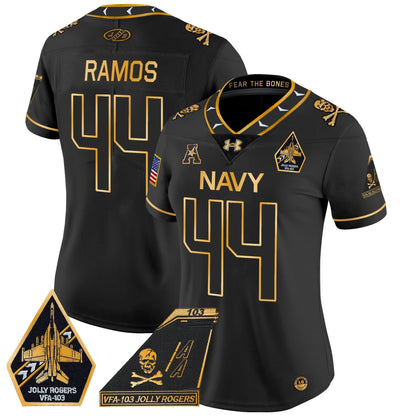 Women's Navy Midshipmen 2024 Jolly Rogers Patch Gold Vapor Limited Jersey - All Stitched