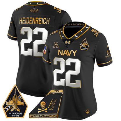 Women's Navy Midshipmen 2024 Jolly Rogers Patch Gold Vapor Limited Jersey - All Stitched