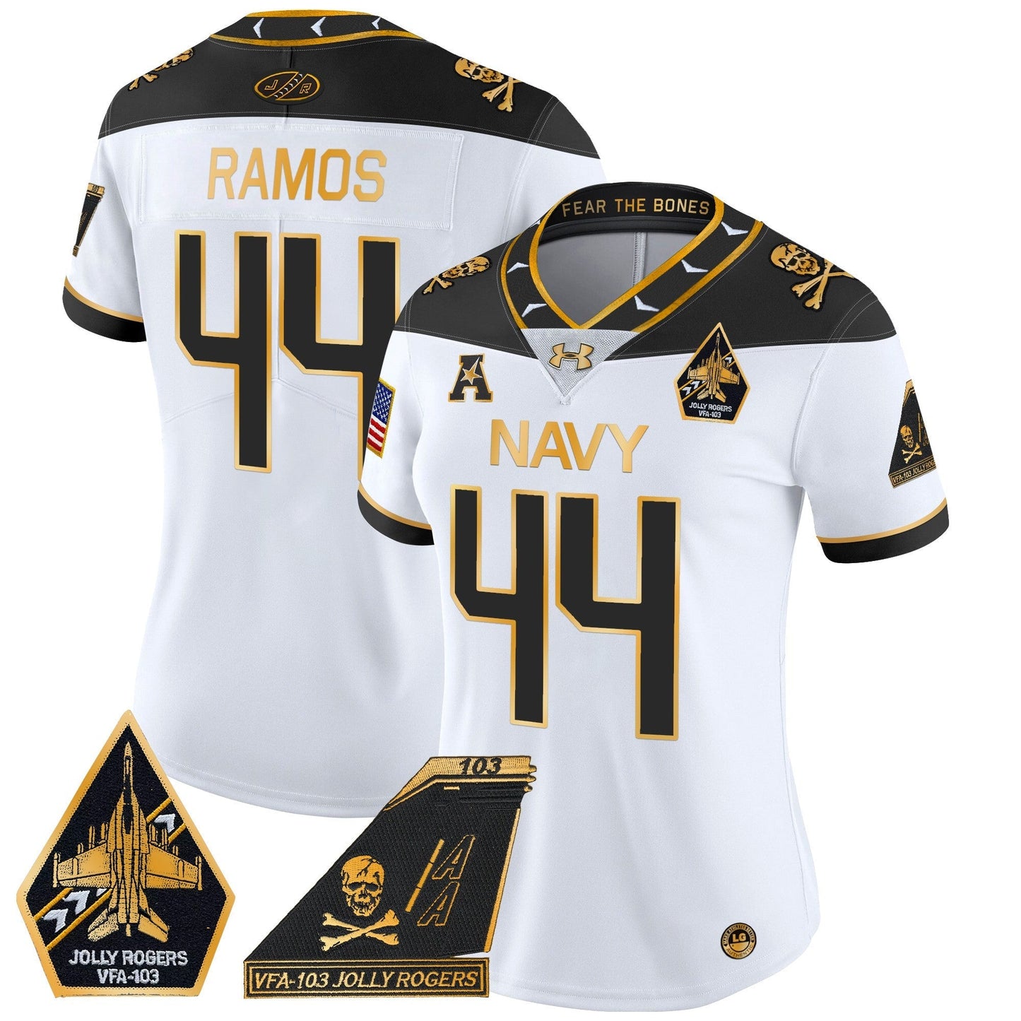 Women's Navy Midshipmen 2024 Jolly Rogers Patch Gold Vapor Limited Jersey - All Stitched