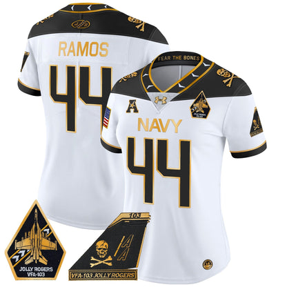 Women's Navy Midshipmen 2024 Jolly Rogers Patch Gold Vapor Limited Jersey - All Stitched