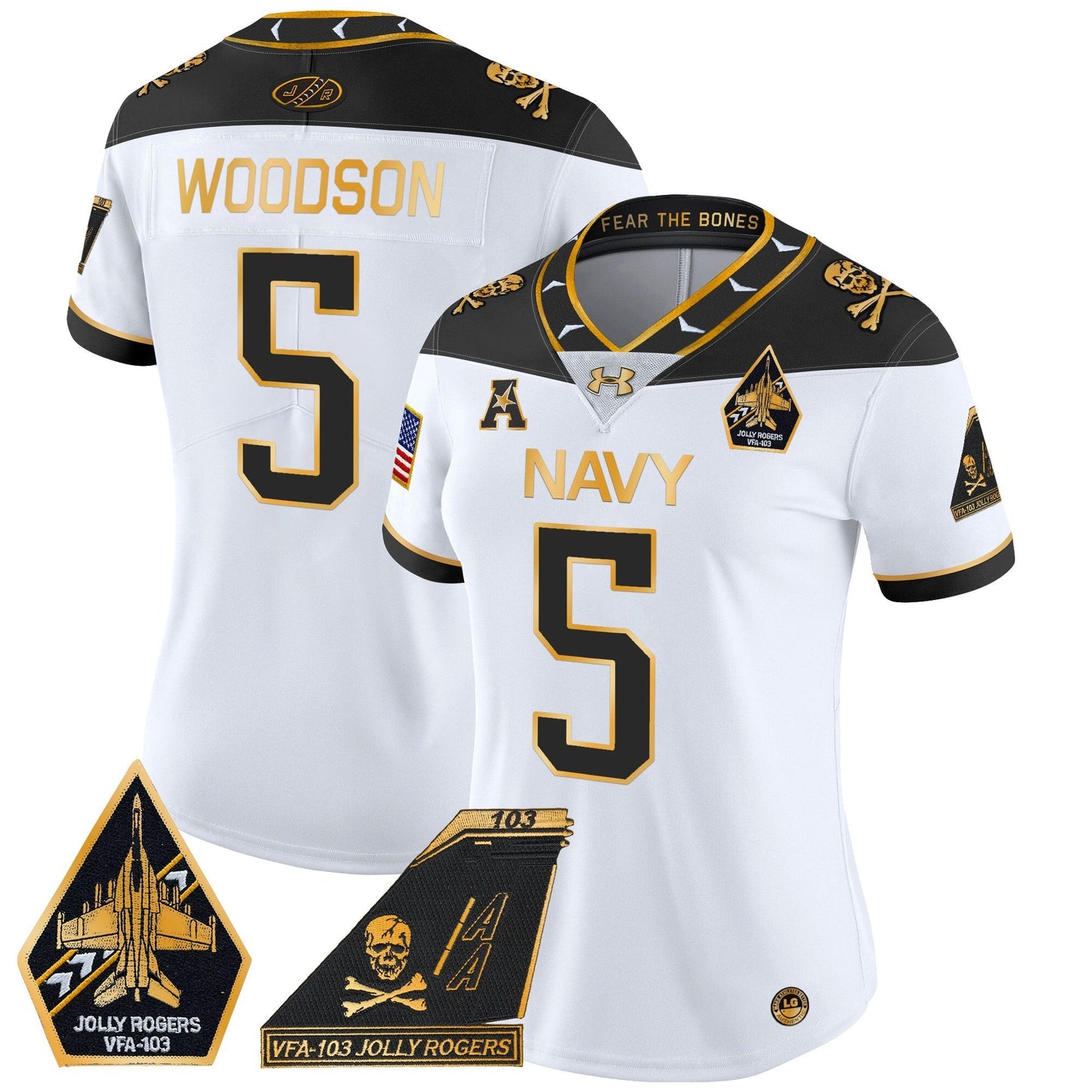 Women's Navy Midshipmen 2024 Jolly Rogers Patch Gold Vapor Limited Jersey - All Stitched