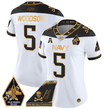 Women's Navy Midshipmen 2024 Jolly Rogers Patch Gold Vapor Limited Jersey - All Stitched