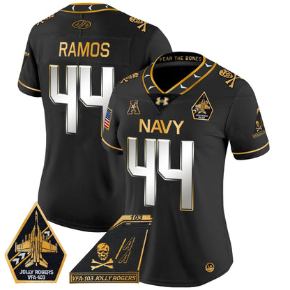 Women's Navy Midshipmen 2024 Jolly Rogers Patch Gold Vapor Limited Jersey - All Stitched