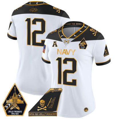 Women's Navy Midshipmen 2024 Jolly Rogers Patch Gold Vapor Limited Jersey - All Stitched