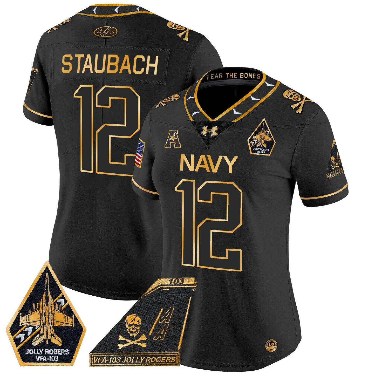 Women's Navy Midshipmen 2024 Jolly Rogers Patch Gold Vapor Limited Jersey - All Stitched