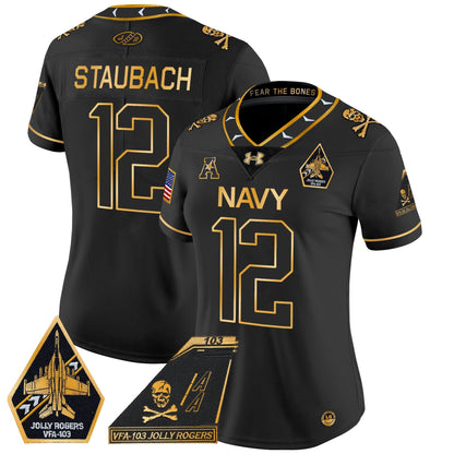 Women's Navy Midshipmen 2024 Jolly Rogers Patch Gold Vapor Limited Jersey - All Stitched