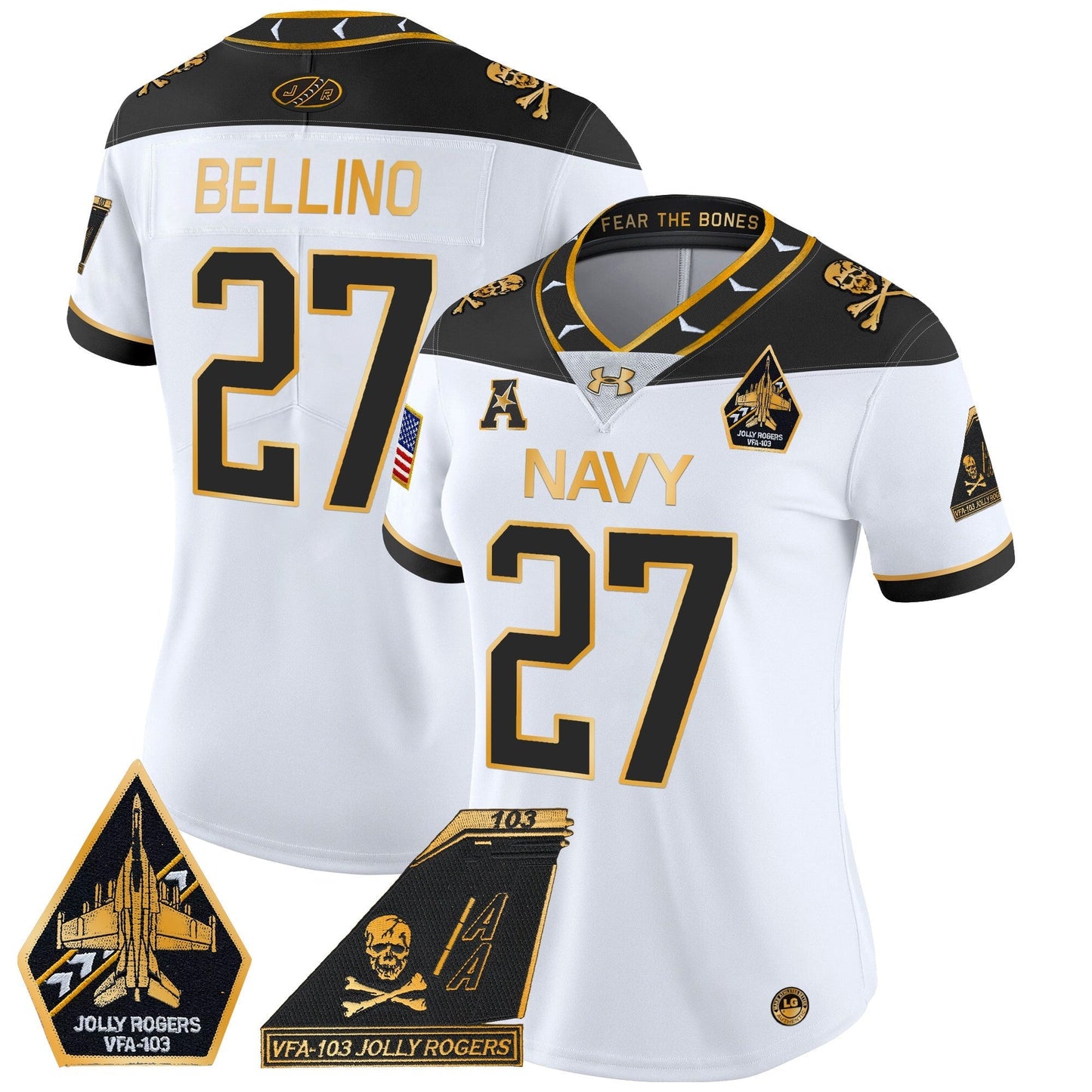 Women's Navy Midshipmen 2024 Jolly Rogers Patch Gold Vapor Limited Jersey - All Stitched