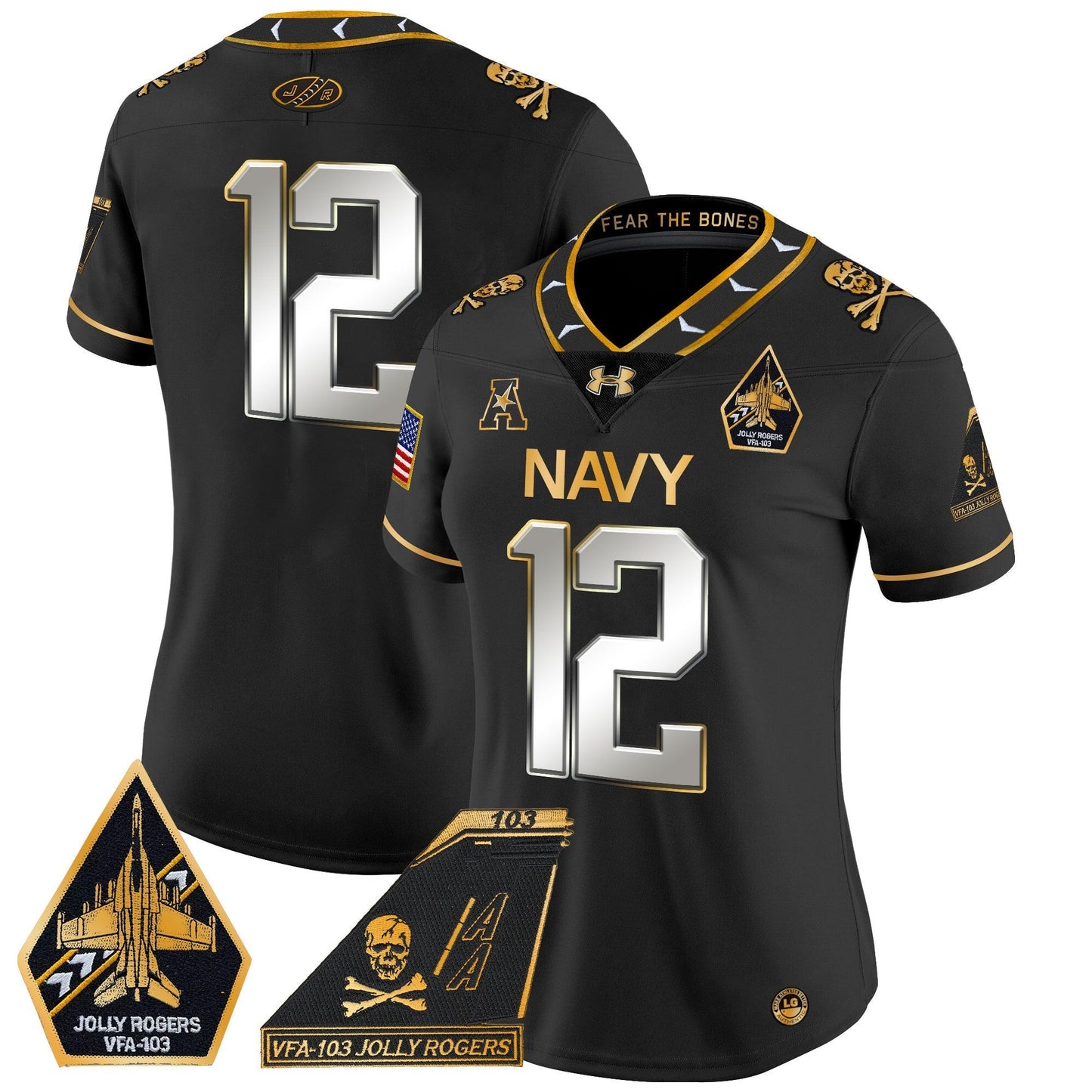 Women's Navy Midshipmen 2024 Jolly Rogers Patch Gold Vapor Limited Jersey - All Stitched