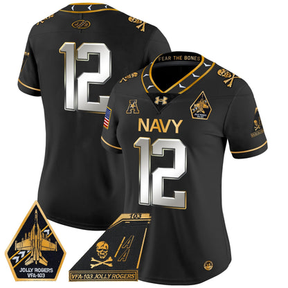 Women's Navy Midshipmen 2024 Jolly Rogers Patch Gold Vapor Limited Jersey - All Stitched