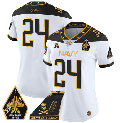 Women's Navy Midshipmen 2024 Jolly Rogers Patch Gold Vapor Limited Jersey - All Stitched