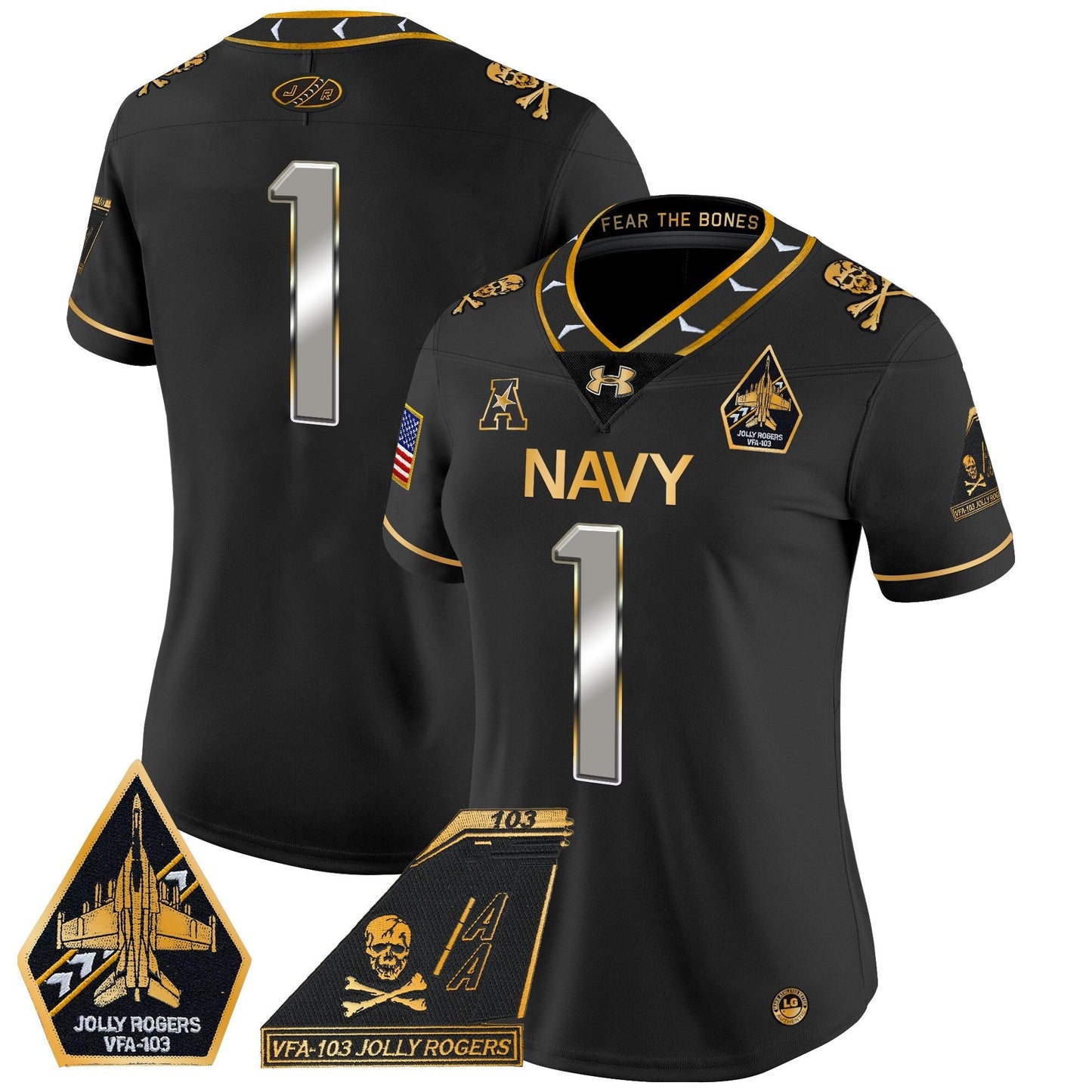 Women's Navy Midshipmen 2024 Jolly Rogers Patch Gold Vapor Limited Jersey - All Stitched